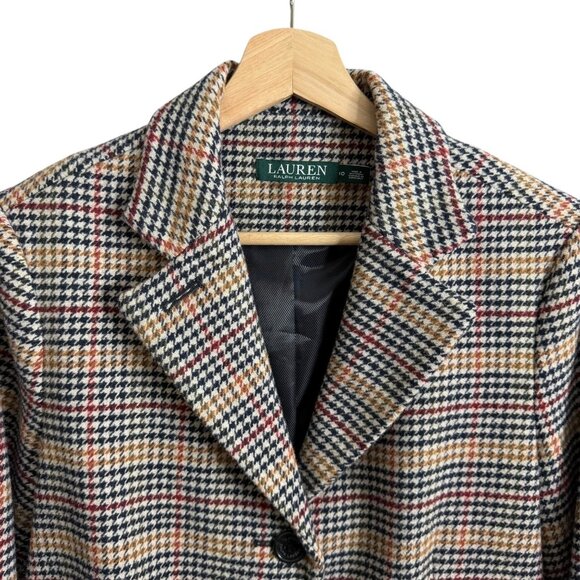 Ralph Lauren Houndstooth Plaid Wool Reefer Coat Old Money Preppy Academia 6 - Picture 4 of 10